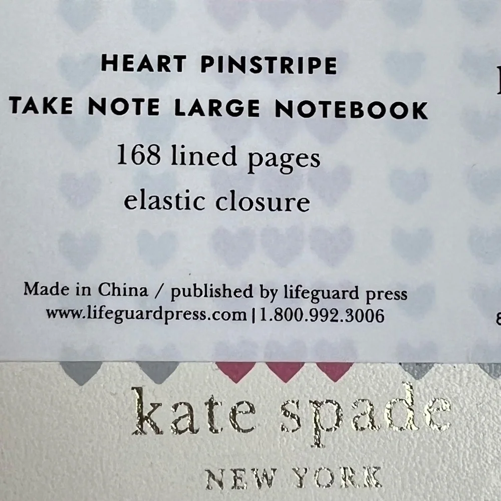 Kate Spade Heart Pinstripe Take Note Large Notebook NWT Valentine Love